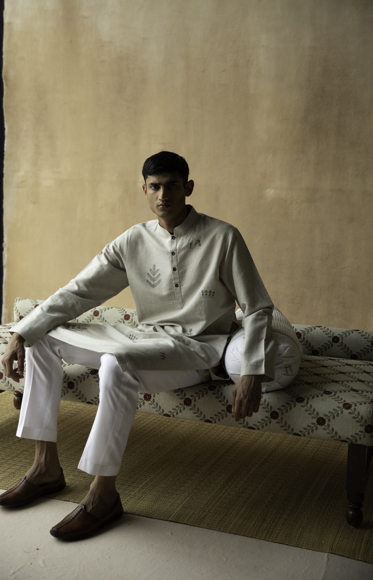 Oat Beige Warli Art Kurta