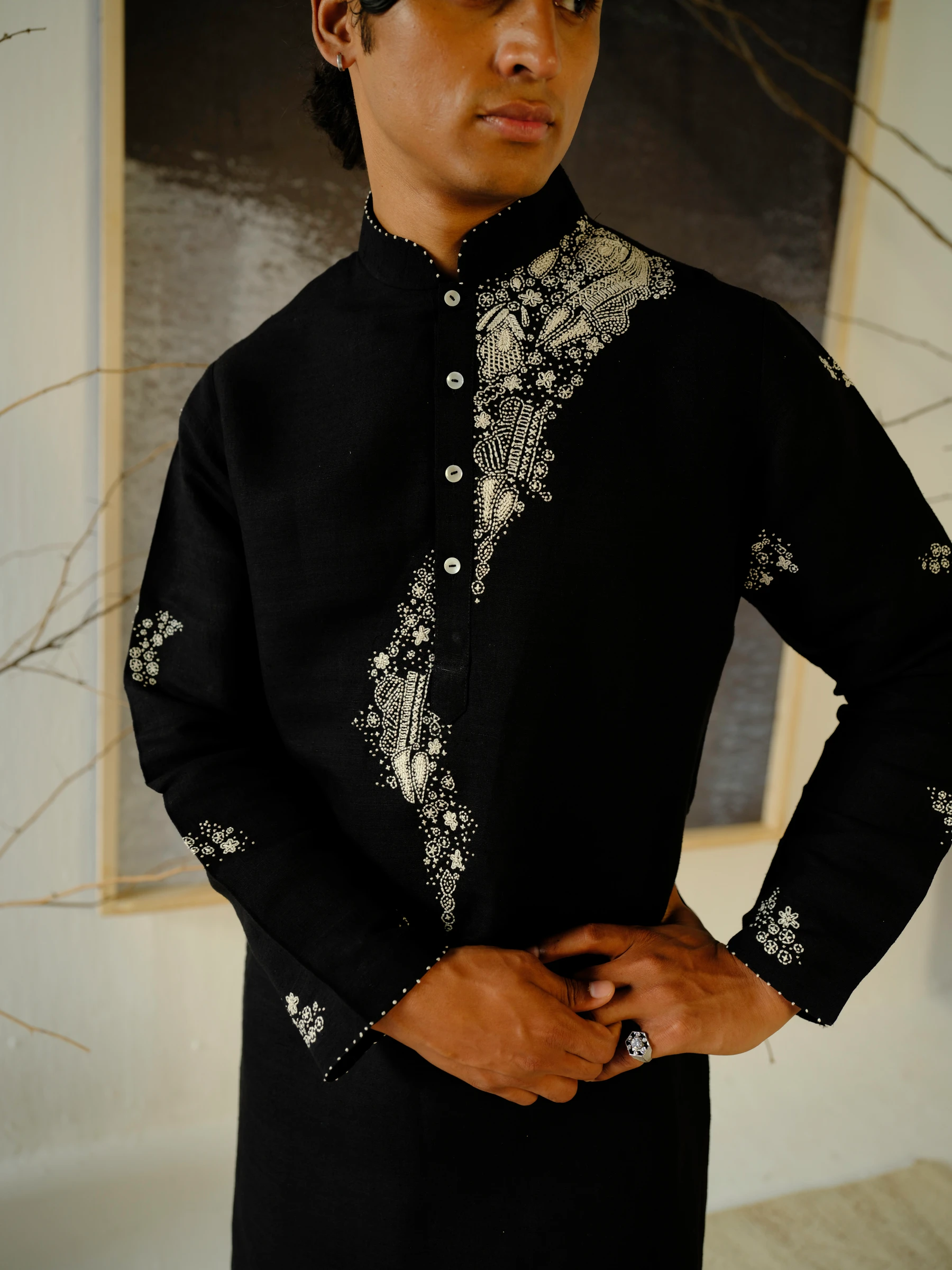 Black Matka Silk Embroidered Kurta 2