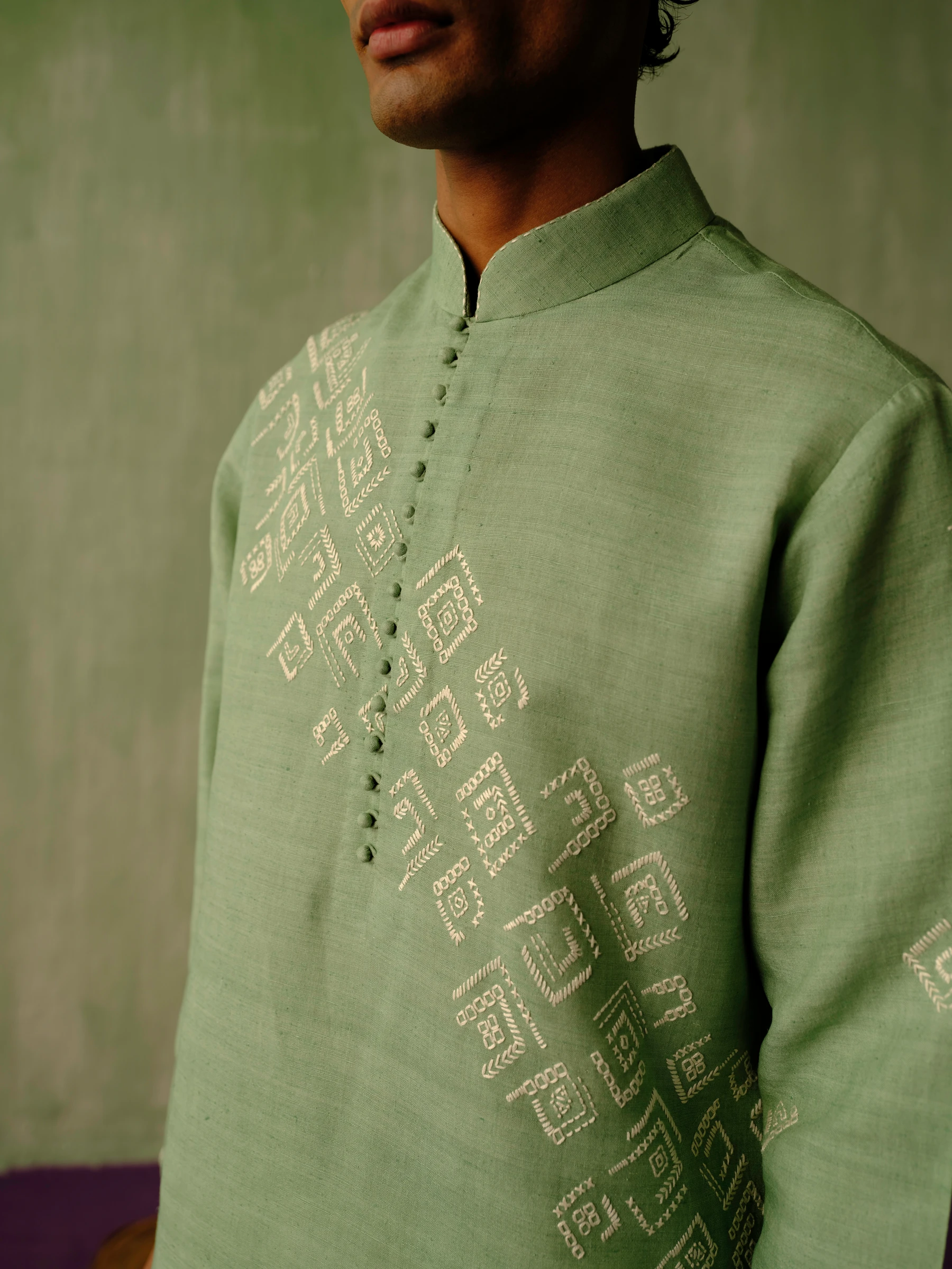 Green Matka Silk Embroidered Kurta 2