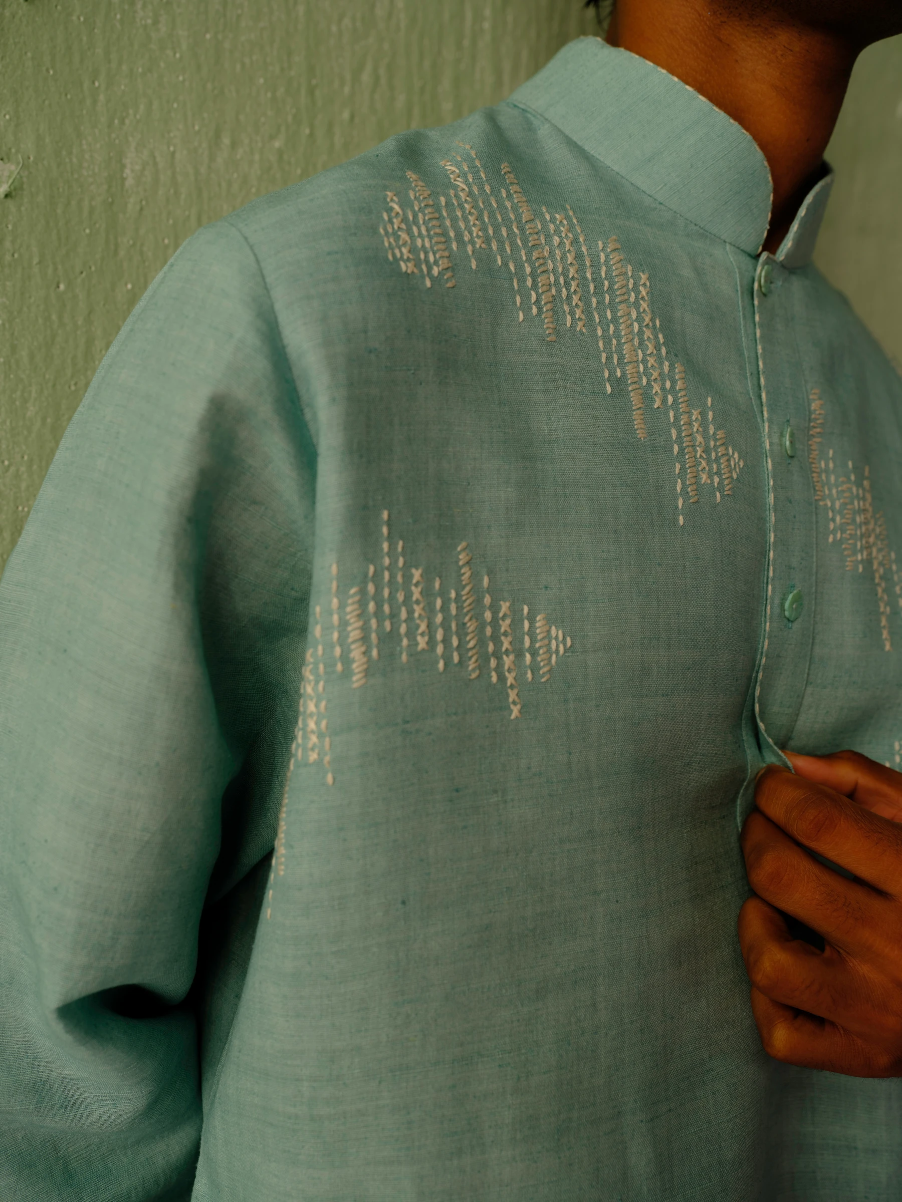 Ice Blue Matka Silk Embroidered Kurta 2