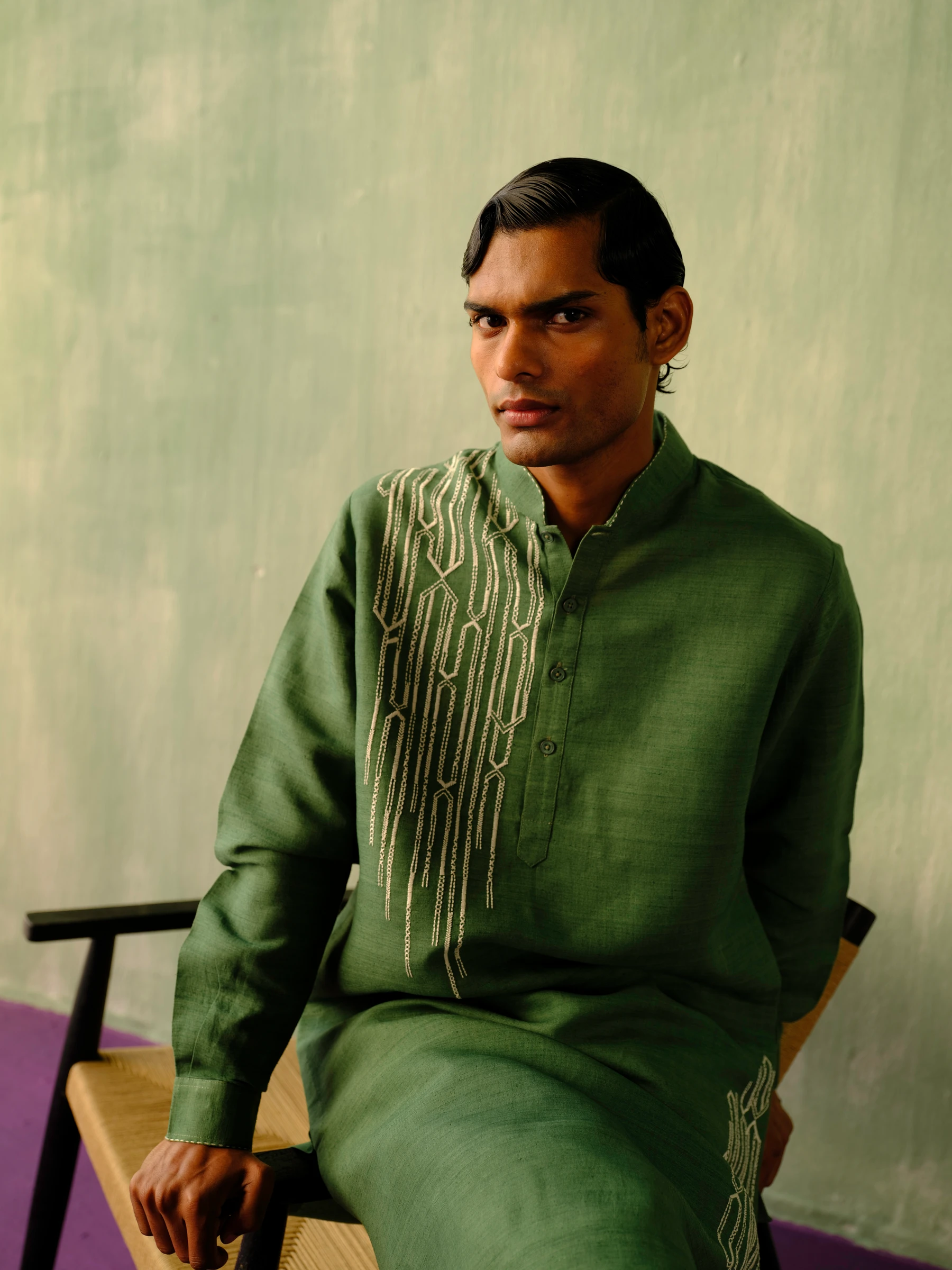 Olive Green Hand Embroidered Kurta 2