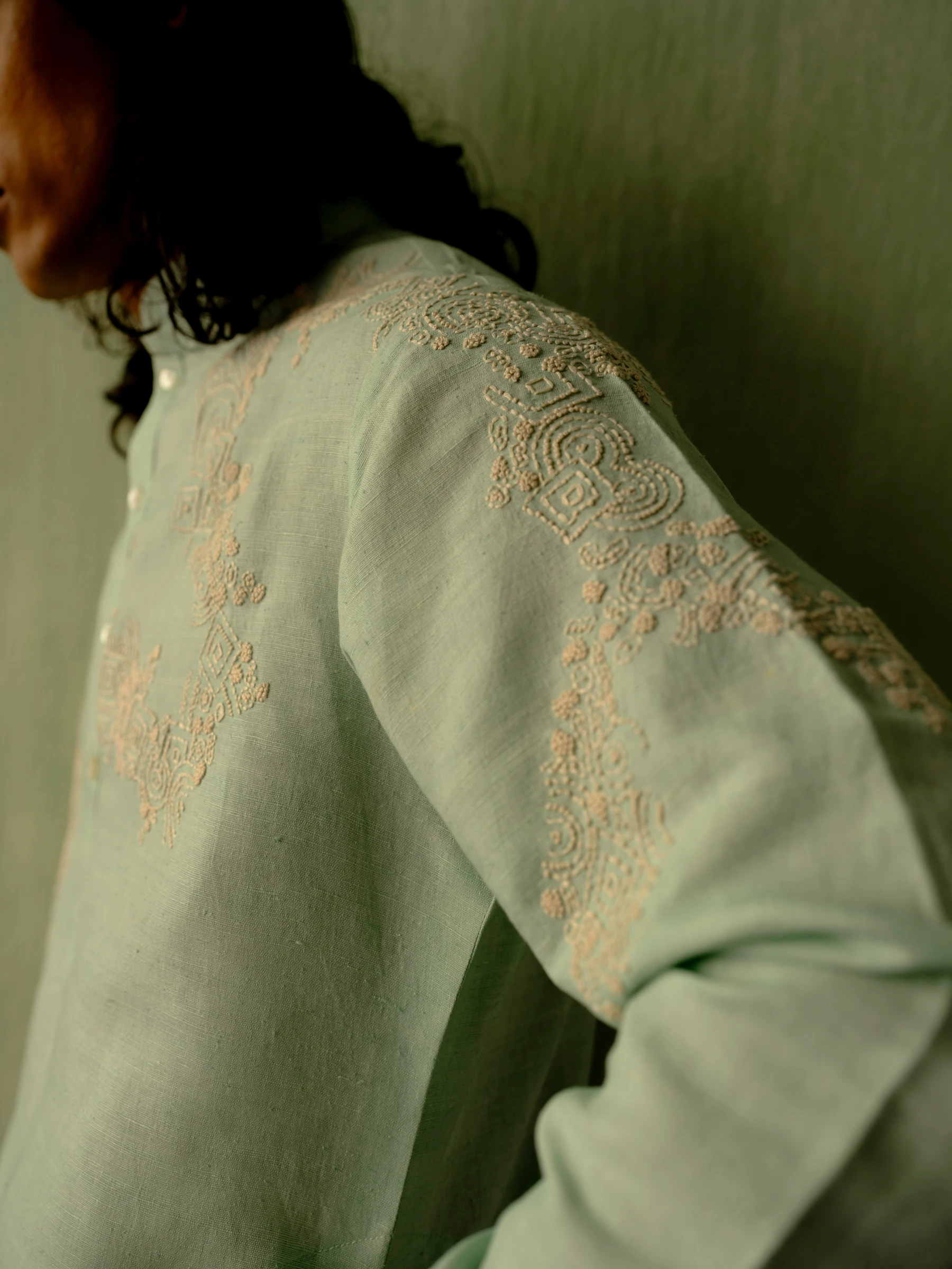 Powder Blue Matka Silk Embroidered Kurta 3