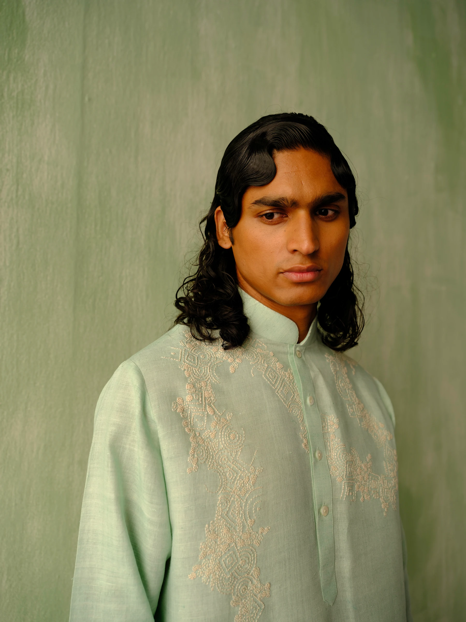 Powder Blue Matka Silk Embroidered Kurta 4